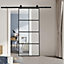 8 Lites Clear Glass Black Sliding Barn Door Panel Interior Door with 6ft Hardware Kit, 90 x 205 cm