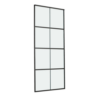 8 Lites Clear Glass Black Sliding Barn Door Panel Interior Door with 6ft Hardware Kit, 90 x 205 cm