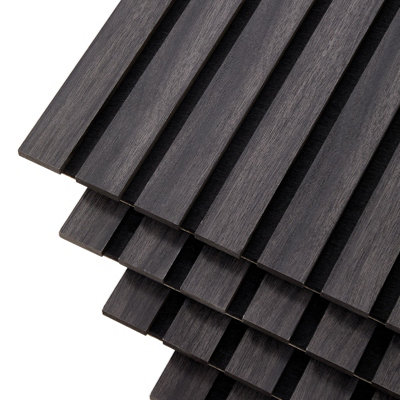 8-Pack Acoustic Wood Slat Wall Panels for Interior Decor Black 30cm x 60cm