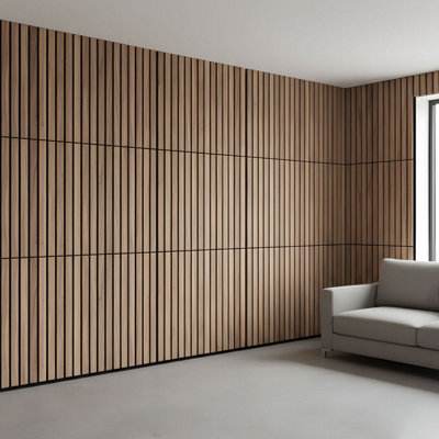 8-Pack Acoustic Wood Slat Wall Panels for Interior Decor Brown 30cm x 60cm
