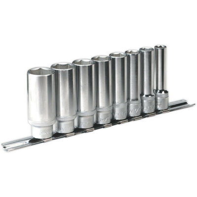 8 PACK DEEP Socket Set 3/8" Imperial Square Drive 6 Point WallDrive