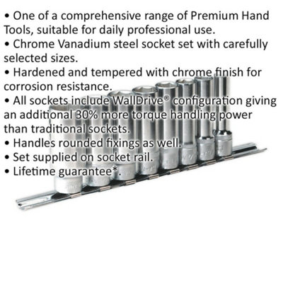 8 PACK DEEP Socket Set 3/8" Imperial Square Drive -6 Point WallDrive High Torque