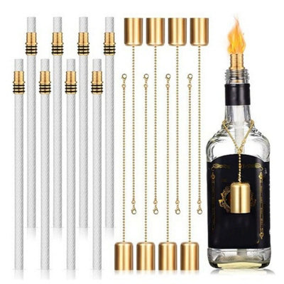 8-Pack Wine Bottle Torch Kit with Long-Lasting Wicks&Brass Holders for Garden and Patio Use