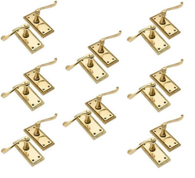 8 Pair of Polished Brass Georgian Lever Latch Hnadles 107mm x 48mm  - Golden Grace