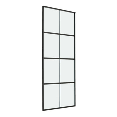 8 Panels Clear Glass Barn Door Intenal Sliding Door 90cm W x 205cm H with Hardware Track Kit 1.83m
