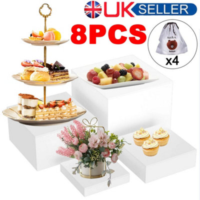 8 Pcs Acrylic Cube Display Box Riser Nesting Riser Stands for Dessert Cake