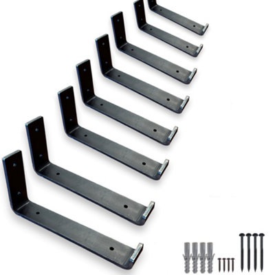 8 Pcs Heavy Duty Shelf Brackets, Industrial Steel, Wall-Mounted DIY Floating Shelves, 225mm, Raw Steel Finish