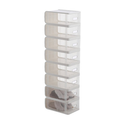 8 PCS Ivory White Plastic Stackable Shoe Storage Box Transparent Shoe Organiser