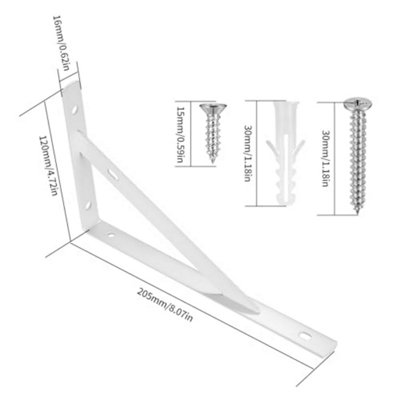 8 Pcs White Heavy Duty Wall Mounted Triangle Shelf Brackets