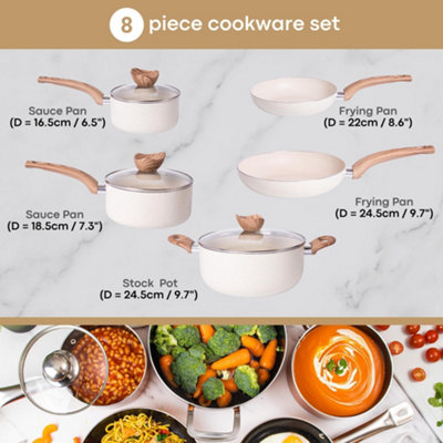 8-Piece Cookware Set Induction Pots and Pans with Lids - Cream Granite ...