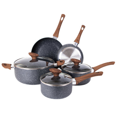 8-Piece Cookware Set Induction Pots and Pans with Lids - Grey Granite ...