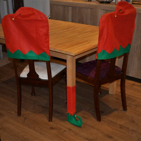 8 Piece Elf Table Leg & Chair Cover Set Hat & Stockings Festive Christmas
