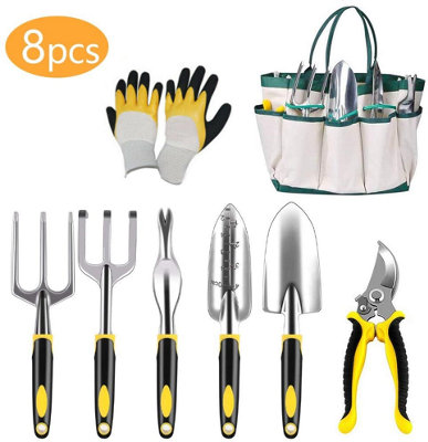 8-Piece Garden Tools Set for Gardening Aluminum Alloy Heavy Duty Kit, with Storage Tote Bag, Ergonomic Rubber Grip