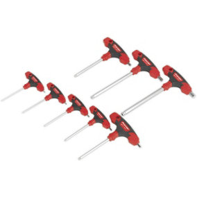 8 Piece Metric T-Handle Ball-End Hex Key Set - 125 to 220mm - Rubber Grip