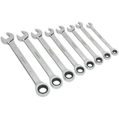 8-Piece Slim Handled Combination Spanner Set with 12 Point Imperial Heads