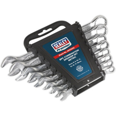 8-Piece Slim Handled Metric Spanner Set with 12-Point Design and Carry Rack