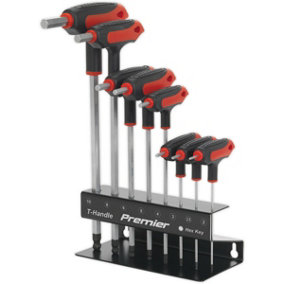 8 Piece T-Handle Ball-End Hex Key Set - 2mm to 10mm Size - Hardened S2 Steel