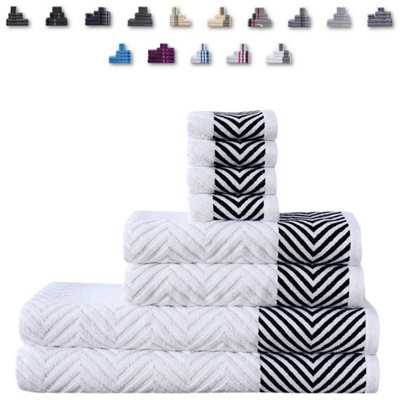 8 Pieces Towel Set with 4 Face Towel 2 Hand Towels and 2 Bath 100% Pure Natural Cotton Bale set of Towels - White (Zig Zag)