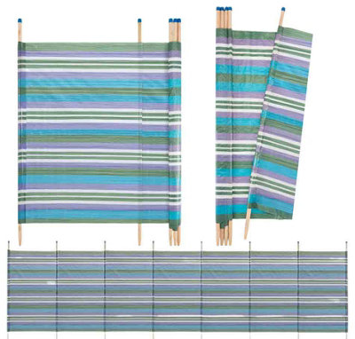 thumbnail interactive-video image 1 of Multi-Colour Wooden Pole Windbreak – Beach Camping Sun Screen Shelter, Portable, Heavy Duty, 120cm Height 1 of 4