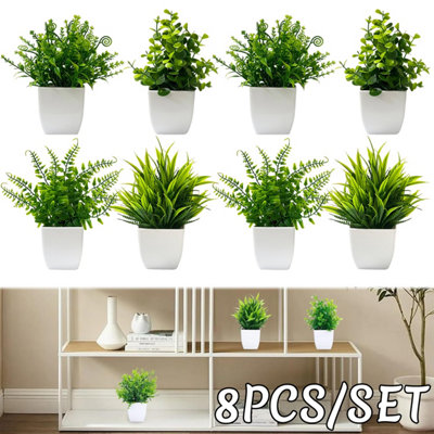 8 Pot Small Fake Plant Flowerpot Artificial Plastic Eucalyptus Plant ...