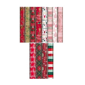 8 Rolls Christmas Gift Wrapping Paper Assorted Traditional Contemp Blush Mix