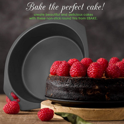 8" Round (2 Pack) Circular Black Carbon Fixed Base, Tins for Baking, Cakes, Pies and Tarts (20cm / 8 inches)