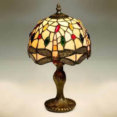 8" Salisbury Tiffany Antique Brass Resin Table Lamp/Stained Leaf Glass Shade