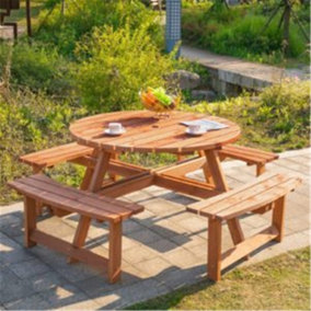 8 Seat round Picnic Bench / Pub Garden Table Treated Autumn Gold