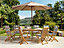 8 Seater Acacia Wood Garden Dining Set with Beige Parasol and Blue Stripes Cushions MAUI
