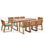 8 Seater Acacia Wood Garden Dining Set with Leaf Pattern Green Cushions SASSARI