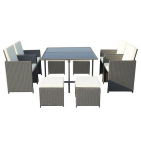 8 Seater Cannes Grey Cube Set with Square Table - Rattan Wicker