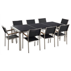 8 Seater Garden Dining Set Black Granite Top and Black Chairs GROSSETO