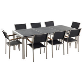 8 Seater Garden Dining Set Black Granite Triple Plate Top with Black Chairs GROSSETO
