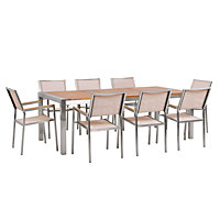 8 Seater Garden Dining Set Eucalyptus Wood Top with Beige Chairs GROSSETO