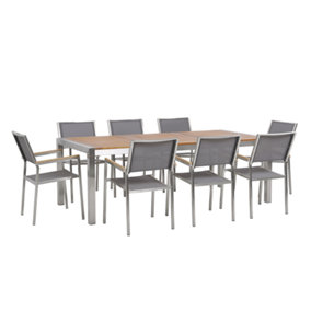 8 Seater Garden Dining Set Eucalyptus Wood Top with Grey Chairs GROSSETO