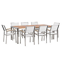 8 Seater Garden Dining Set Eucalyptus Wood Top with White Chairs GROSSETO