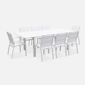 8-seater garden dining set extendable 175-245cm aluminium table 6 chairs and 2 armchairs - Chicago 8 - White frame White textil