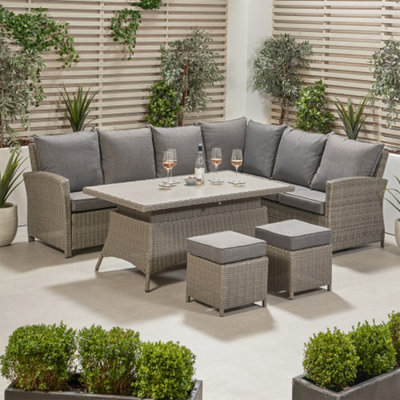 8 Seater Grey Rattan Corner Sofa Set Long Left with Ceramic Top