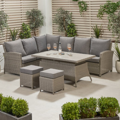 8 Seater Grey Rattan Corner Sofa Set Long Right with Ceramic Top