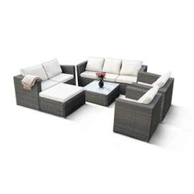 8 Seater Premium Rattan Garden Furniture Set - Slate Grey