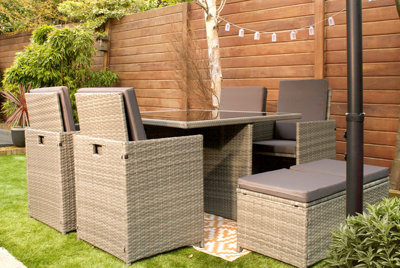 8 Seater Rattan Cube Outdoor Dining Set - Brown