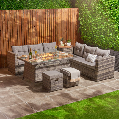 8 Seater Rattan Garden Furniture Set L Shape Sofa With Stools, Cushions ...