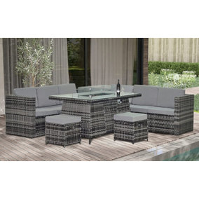 8 Seater Rattan Garden Furniture Set L Shape Sofa With Stools, Cushions And Corner Table