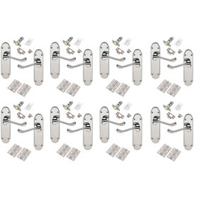 8 Sets Epsom Design Victorian Shaped Backplate Scroll Style Scroll Door Handles with Hinges and Latches - Polished Chrome