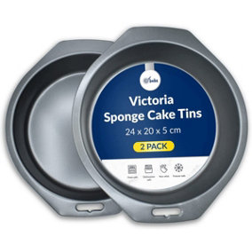 8" Sponge Cake Tins 2x Non-Stick Round Cake Tins Black Carbon Fixed Base with Handles for Baking