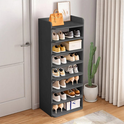 8-Tier Black Narrow Tall Freestanding Shoes Rack for Entryway