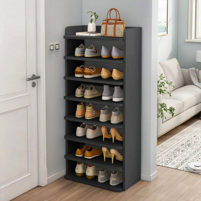 Single Tall Shoe Cubby 8-Tier Black Narrow Tall Freestanding Shoes