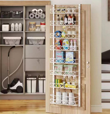 8 Tier Over The Door Pantry Organizer with Mesh Baskets, Adjustable & Stable Hanging Spice Rack for Kitchen, Bathroom, Bedroom