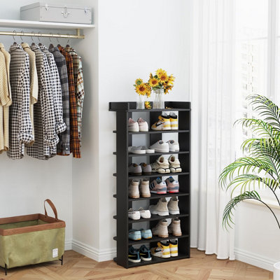 8-Tier Vertical Shoe Rack, Wooden Tall Double Shoe Rack - Black