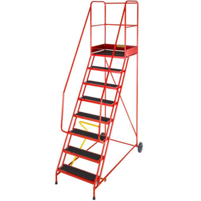 8 Tread Heavy Duty Mobile Warehouse Stairs with Anti-Slip Features - 2.8m Safety Ladder